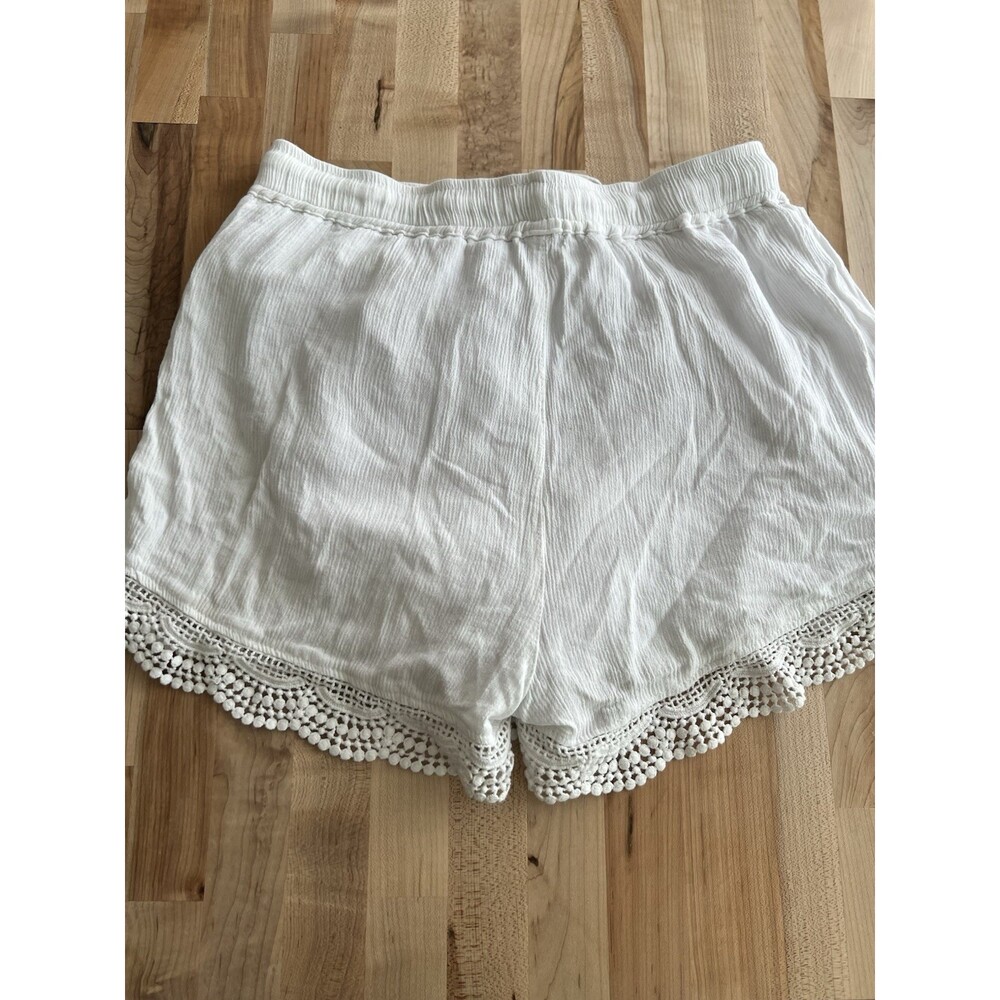 Women’s Casual Drawstring Shorts Lace Trim Lined Lightweight Beachy White M - Picture 2 of 10